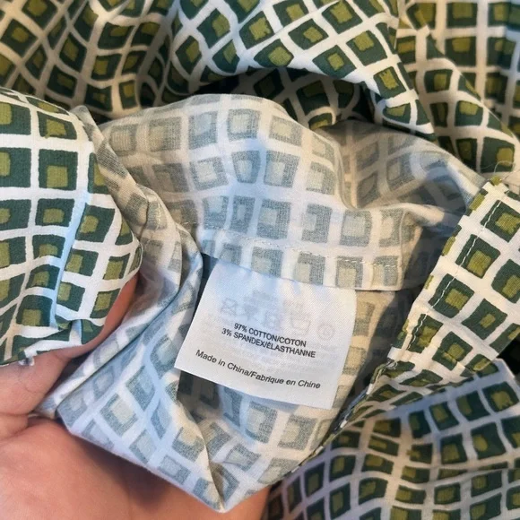 Tory Burch White/Green Checkered Button Up Short Sleeve Top - Picture 6 of 8